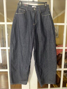 NWT LEWKIN L Women's 100% Cotton Dark Denim High Waisted Wide Leg Blue Jeans